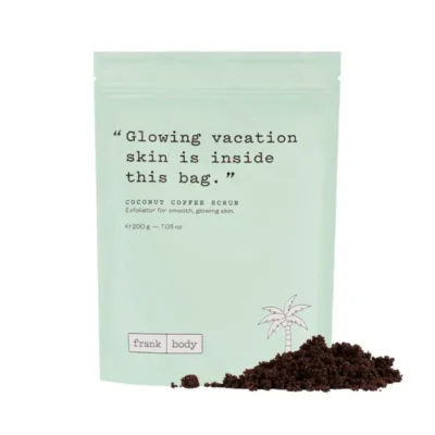 Kūno šveitiklis Frank Body Coconut Coffee Scrub, kokosų aliejumi, vynuogių kauliukų aliejumi, vitaminais C, D ir E, 200 g