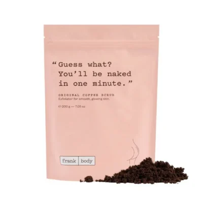 Kūno šveitiklis Frank Body Original Coffee Scrub, su kavos tirščiais, migdolų aliejumi, vitaminu E ir jūros druska, 200 g